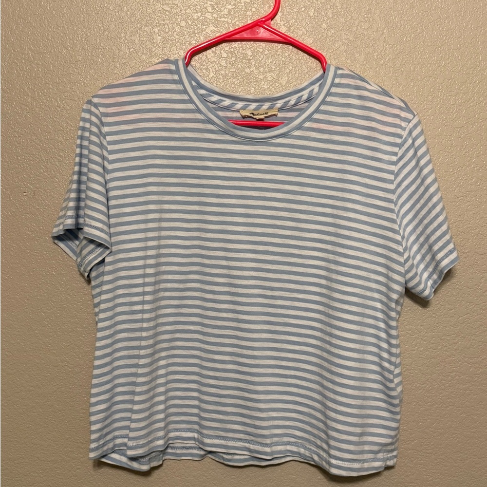 Madewell Sky Blue and White Striped Crop Top